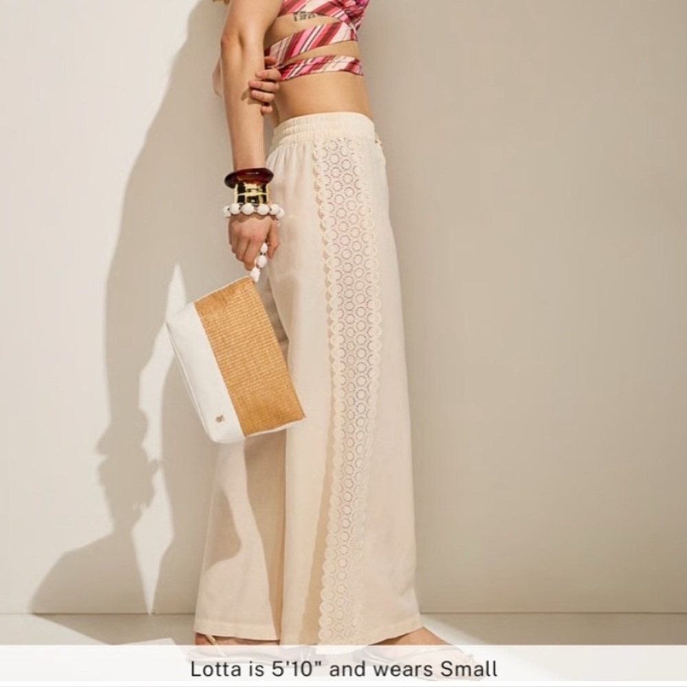 🆕 RESERVED EB VICTORIA'S SECRET SWIM BEACHWEAR LINEN LACE-TRUM COVER-UP PANTS M - Picture 2 of 16